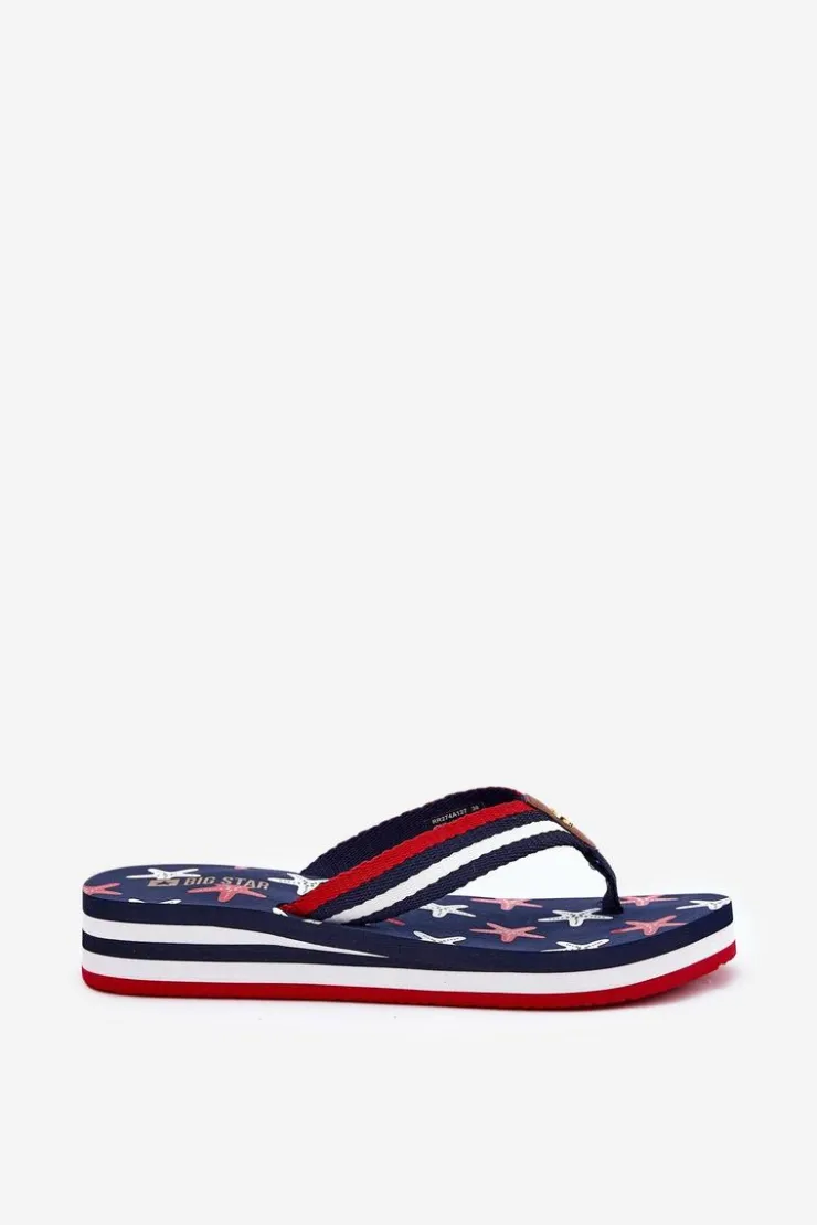 Damskie Big Star Shoes Klapki Japonki Damskie Na Koturnie Big Star RR274A127 Granatowe