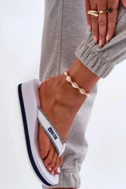 Big Star Shoes Klapki Na Koturnie|Klapki Na Obcasie*Klapki Japonki Damskie Na Koturnie Big Star NN274A726 Białe