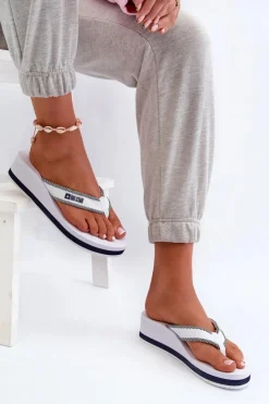 Big Star Shoes Klapki Na Koturnie|Klapki Na Obcasie*Klapki Japonki Damskie Na Koturnie Big Star NN274A726 Białe