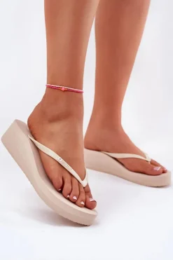 Damskie Big Star Shoes Klapki Japonki Damskie Na Koturnie Big Star RR274A551 Beżowe