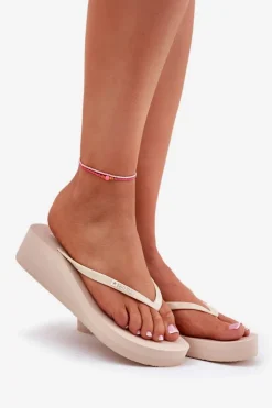 Damskie Big Star Shoes Klapki Japonki Damskie Na Koturnie Big Star RR274A551 Beżowe