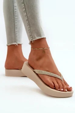 Discount Ipanema Klapki Japonki Damskie Z Brokatowym Paskiem 83386 Mesh Chic Plat Fem Beżowe