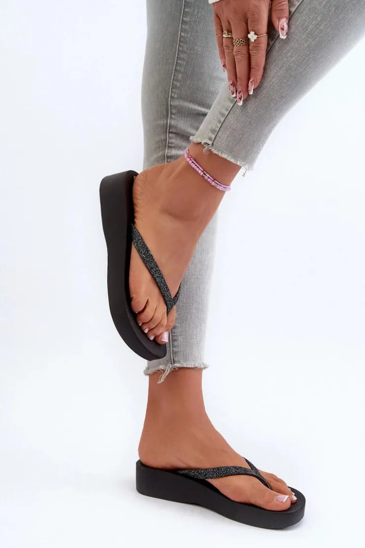 Ipanema Klapki Damskie Japonki*Klapki Japonki Damskie Z Brokatowym Paskiem 83386 Mesh Chic Plat Fem Czarne