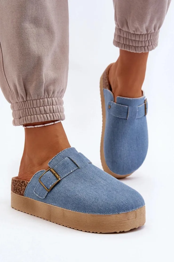 Damskie Boto Klapki Jeansowe Damskie Chodaki Na Platformie Niebieskie Jorffia