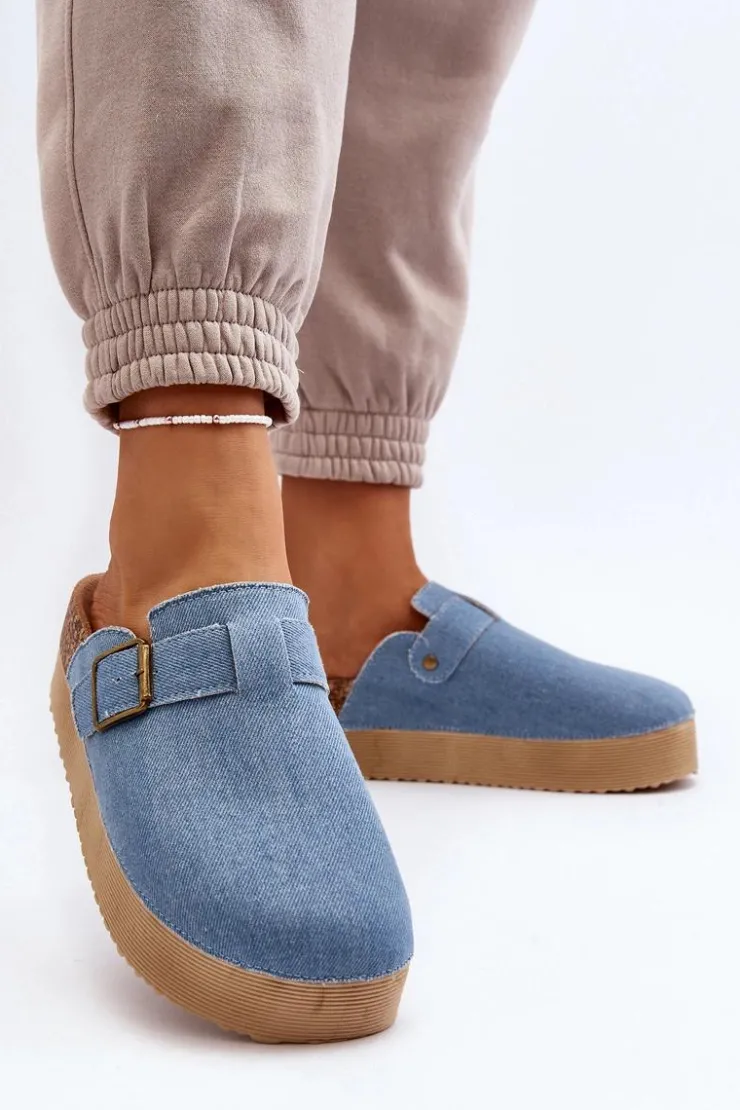 Damskie Boto Klapki Jeansowe Damskie Chodaki Na Platformie Niebieskie Jorffia