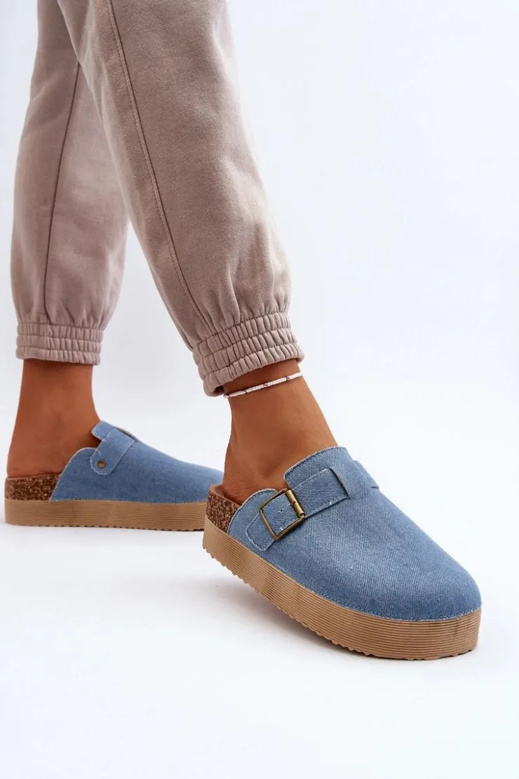 Damskie Boto Klapki Jeansowe Damskie Chodaki Na Platformie Niebieskie Jorffia