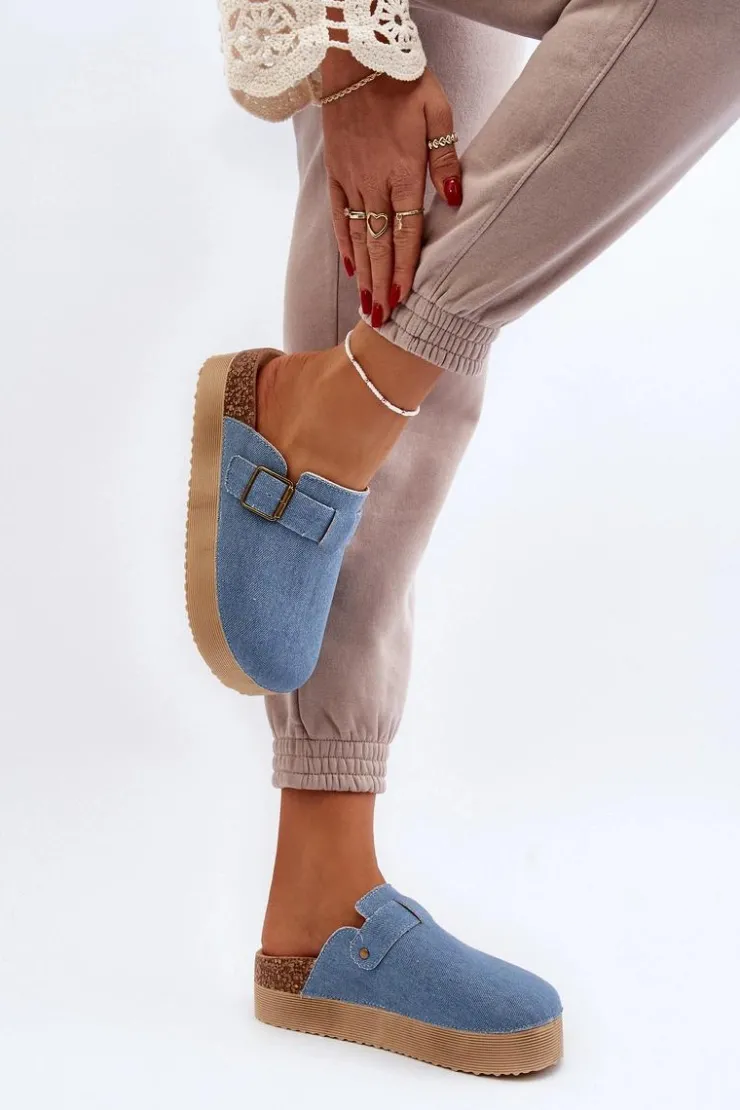 Damskie Boto Klapki Jeansowe Damskie Chodaki Na Platformie Niebieskie Jorffia