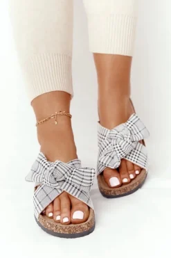 Damskie Buty damskie Vinceza Klapki Na Korkowej Podeszwie Vinceza 20-30105 Szare W Kratę