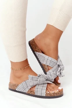 Damskie Buty damskie Vinceza Klapki Na Korkowej Podeszwie Vinceza 20-30105 Szare W Kratę