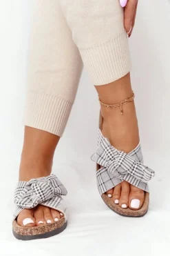 Damskie Buty damskie Vinceza Klapki Na Korkowej Podeszwie Vinceza 20-30105 Szare W Kratę