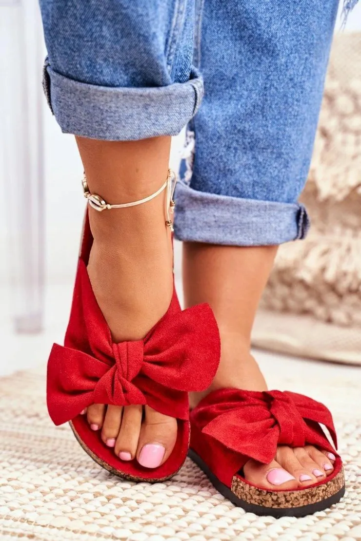 Damskie Boto Klapki Na Korkowej Podeszwie Czerwone Wendy