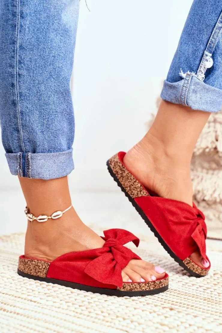 Damskie Boto Klapki Na Korkowej Podeszwie Czerwone Wendy