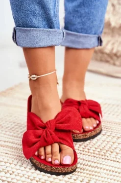 Damskie Boto Klapki Na Korkowej Podeszwie Czerwone Wendy