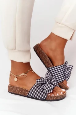 Boto Klapki Korkowe|Klapki Damskie Klasyczne*Klapki Na Korkowej Podeszwie Z Kokardą W Kratę Amara