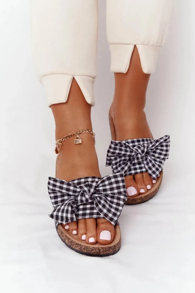 Boto Klapki Korkowe|Klapki Damskie Klasyczne*Klapki Na Korkowej Podeszwie Z Kokardą W Kratę Amara