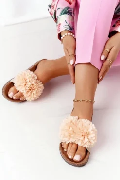 Damskie Evento Klapki Na Korkowej Podeszwie Beżowe Flowerbomb