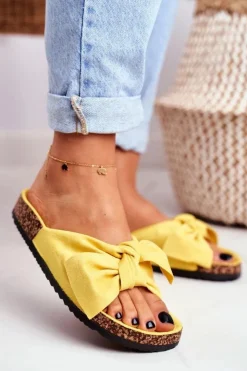 Best Boto Klapki Na Korkowej Podeszwie Żółte Wendy