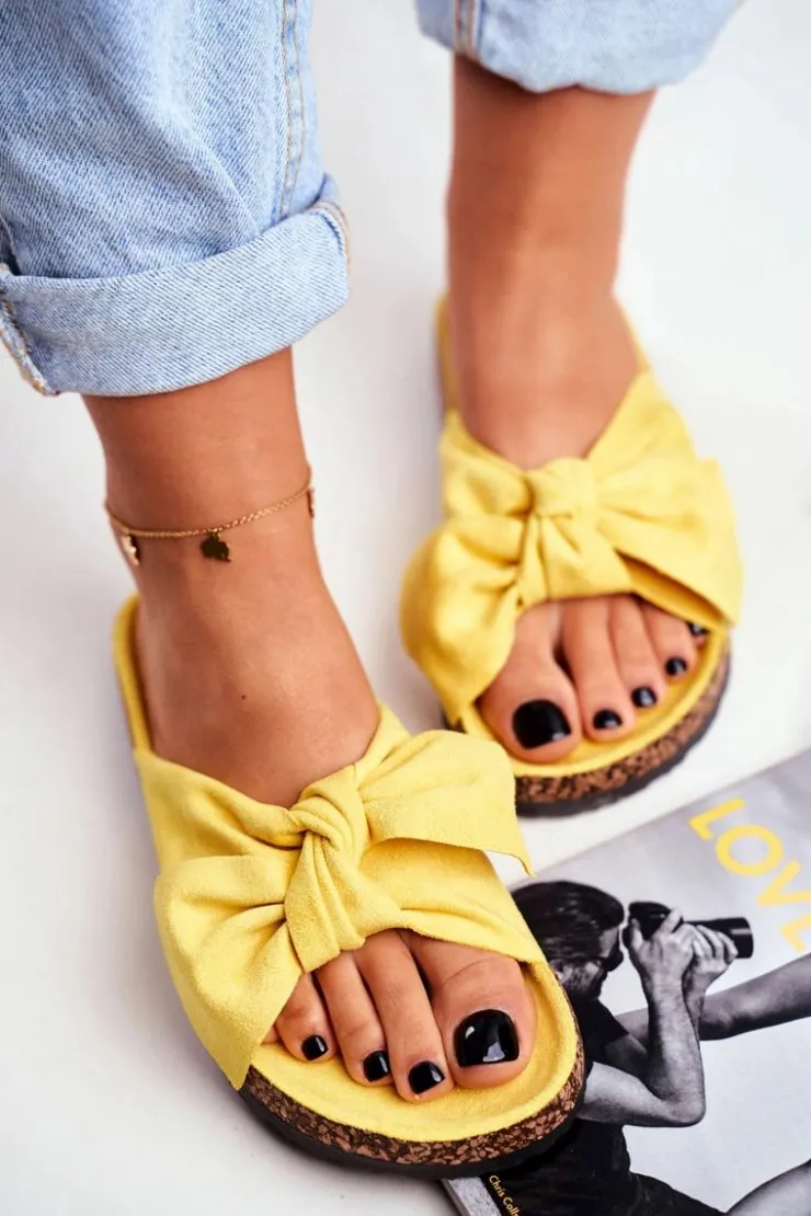 Best Boto Klapki Na Korkowej Podeszwie Żółte Wendy
