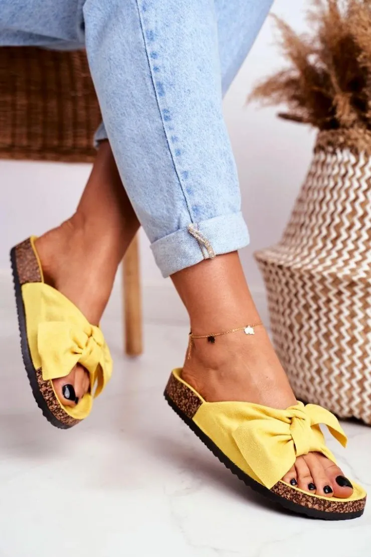 Best Boto Klapki Na Korkowej Podeszwie Żółte Wendy