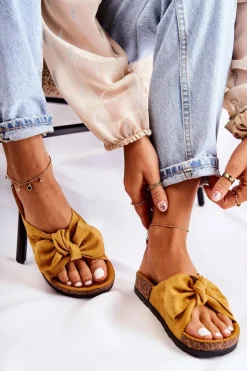 Boto Klapki Korkowe|Klapki Damskie Klasyczne*Klapki Na Korkowej Podeszwie Ciemne Żółte Wendy