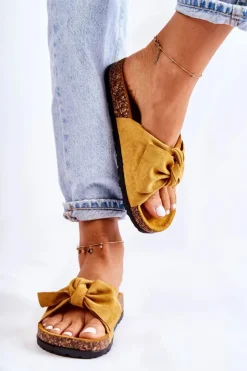 Boto Klapki Korkowe|Klapki Damskie Klasyczne*Klapki Na Korkowej Podeszwie Ciemne Żółte Wendy