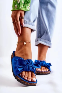 Damskie Boto Klapki Na Korkowej Podeszwie Ciemnoniebieskie Wendy