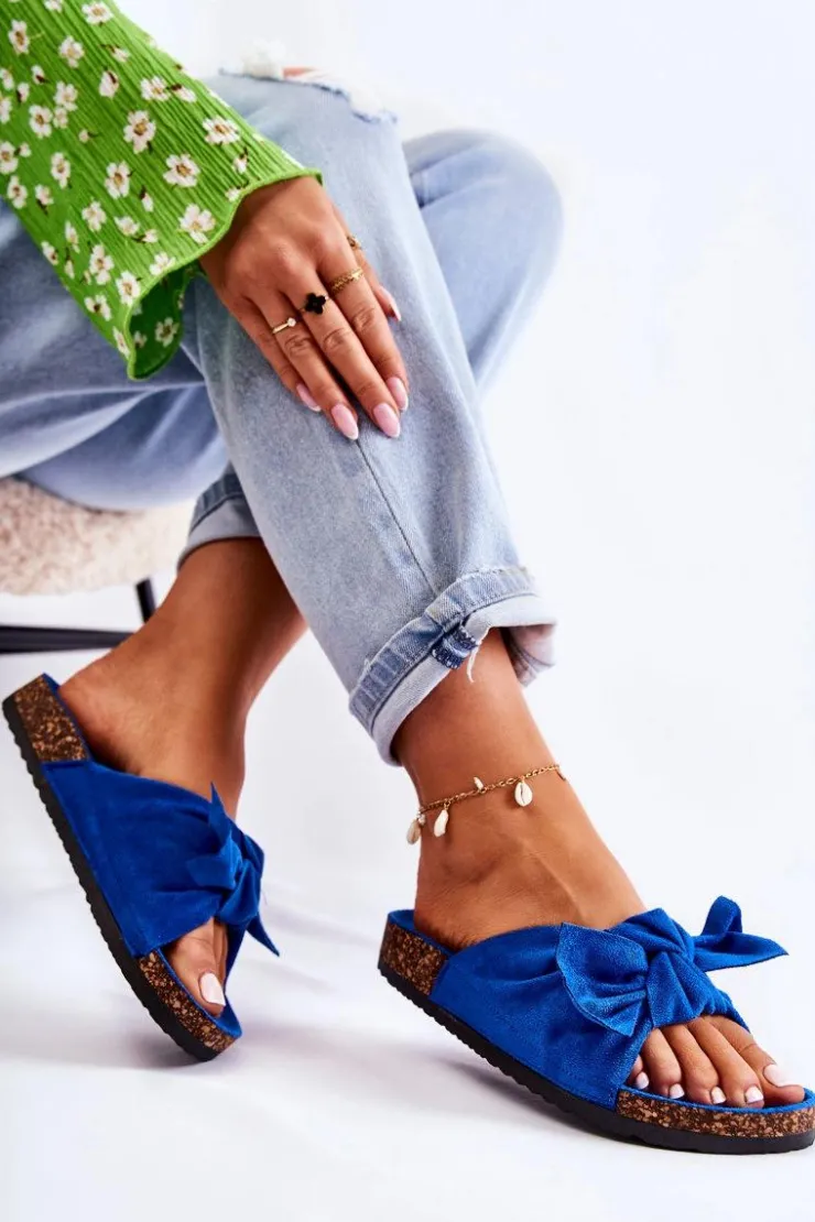 Damskie Boto Klapki Na Korkowej Podeszwie Ciemnoniebieskie Wendy