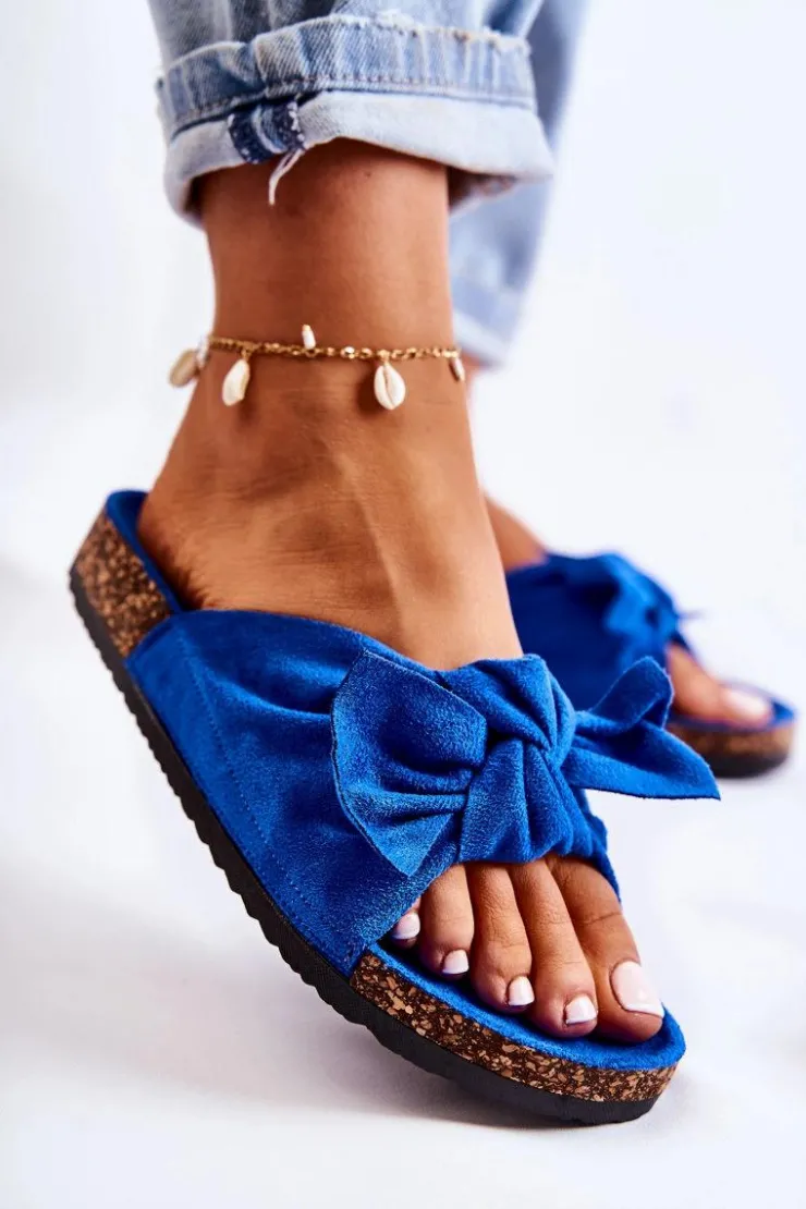 Damskie Boto Klapki Na Korkowej Podeszwie Ciemnoniebieskie Wendy