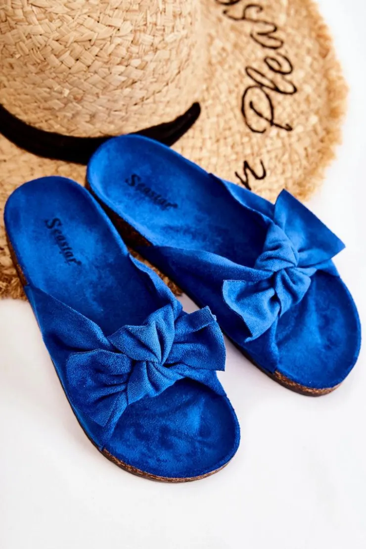 Damskie Boto Klapki Na Korkowej Podeszwie Ciemnoniebieskie Wendy