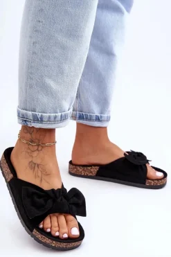 Damskie Boto Klapki Na Korkowej Podeszwie Czarne Wendy