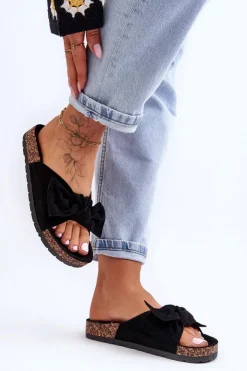 Damskie Boto Klapki Na Korkowej Podeszwie Czarne Wendy