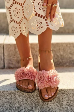 Damskie Evento Klapki Na Korkowej Podeszwie Różowe Flowerbomb