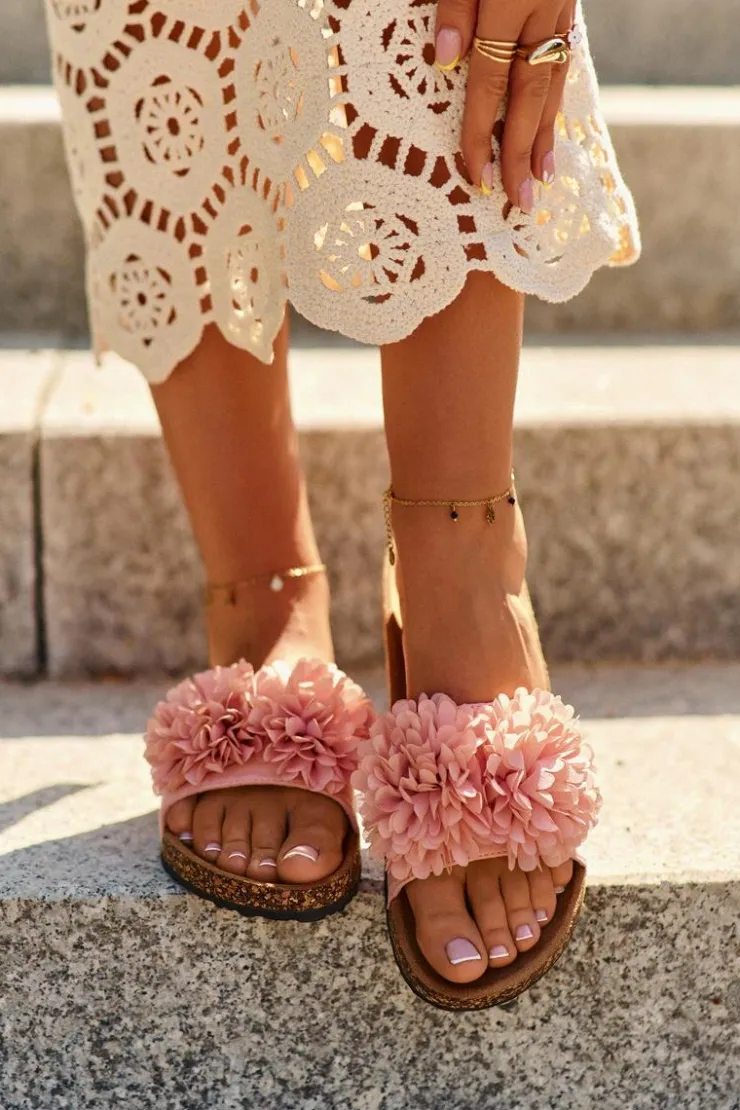 Damskie Evento Klapki Na Korkowej Podeszwie Różowe Flowerbomb