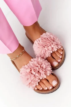 Damskie Evento Klapki Na Korkowej Podeszwie Różowe Flowerbomb