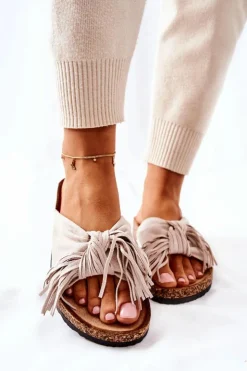 Best Boto Klapki Na Korkowej Podeszwie Beżowe Taryne