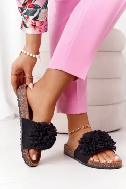 Evento Klapki Korkowe|Klapki Damskie Klasyczne*Klapki Na Korkowej Podeszwie Czarne Flowerbomb Czarny