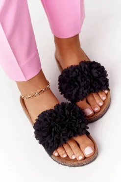 Evento Klapki Korkowe|Klapki Damskie Klasyczne*Klapki Na Korkowej Podeszwie Czarne Flowerbomb Czarny