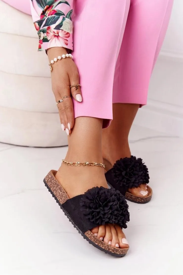 Evento Klapki Korkowe|Klapki Damskie Klasyczne*Klapki Na Korkowej Podeszwie Czarne Flowerbomb Czarny