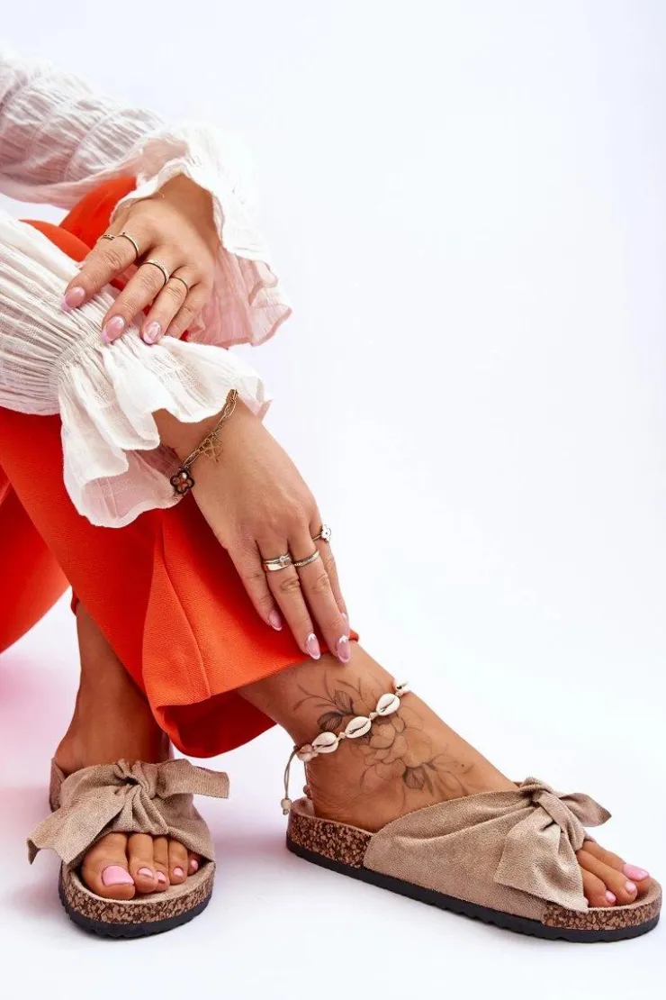 Damskie Boto Klapki Na Korkowej Podeszwie Ciemnobeżowe Wendy