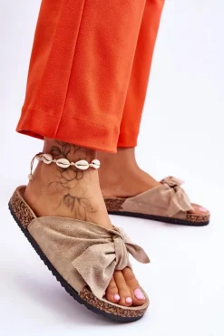 Damskie Boto Klapki Na Korkowej Podeszwie Ciemnobeżowe Wendy