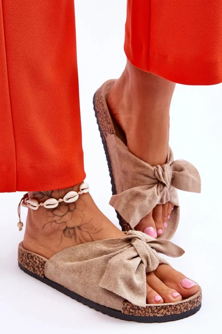 Damskie Boto Klapki Na Korkowej Podeszwie Ciemnobeżowe Wendy