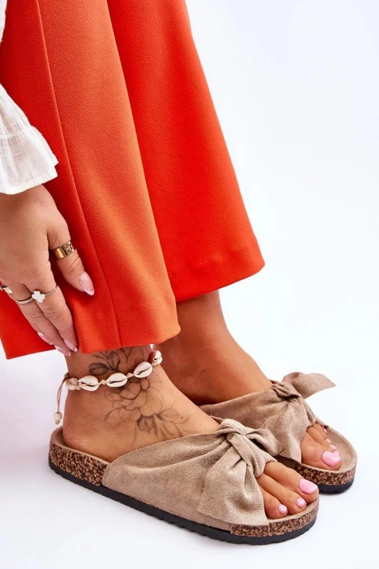 Damskie Boto Klapki Na Korkowej Podeszwie Ciemnobeżowe Wendy