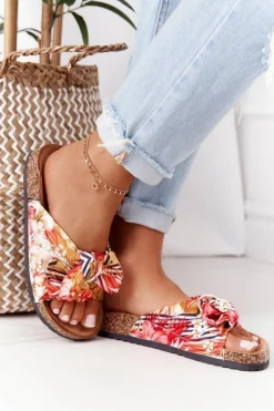 Damskie Boto Klapki Na Korkowej Podeszwie Żółte W Kwiaty Wendy