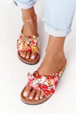 Damskie Boto Klapki Na Korkowej Podeszwie Żółte W Kwiaty Wendy