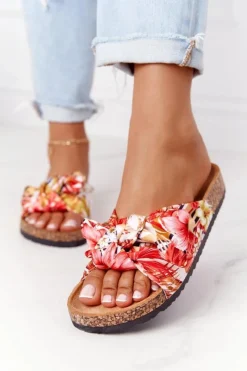 Damskie Boto Klapki Na Korkowej Podeszwie Żółte W Kwiaty Wendy