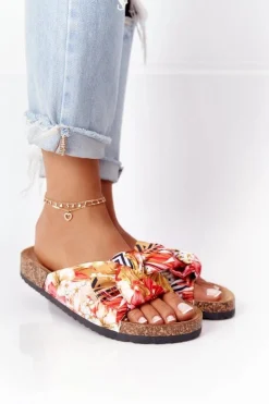 Damskie Boto Klapki Na Korkowej Podeszwie Żółte W Kwiaty Wendy