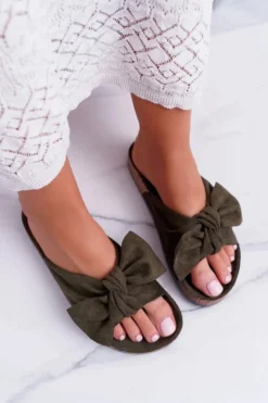 Clearance Boto Klapki Na Korkowej Podeszwie Ciemnozielone Wendy