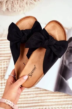 Discount Boto Klapki Na Korkowej Podeszwie Czarne Wendy