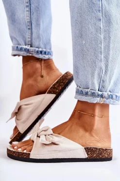 Boto Klapki Na Korkowej Podeszwie Alabastrowe Wendy