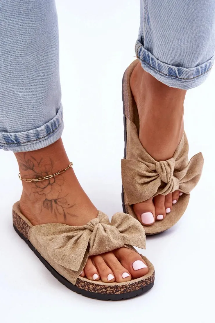 Damskie Boto Klapki Na Korkowej Podeszwie Jasnobeżowe Wendy